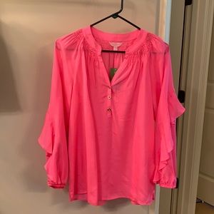 Lilly Pulitzer NWT Bright Pink Elsa Silk Blouse